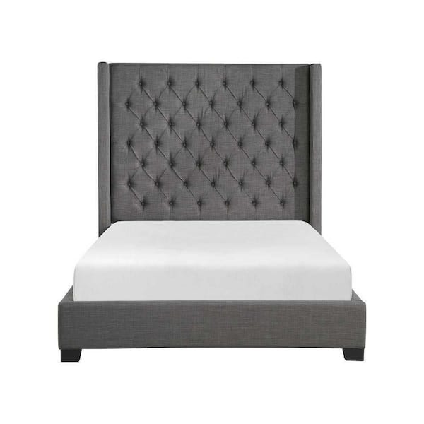 EVERGLADE HOME Massa Charcoal Full Upholstered Panel Bed
