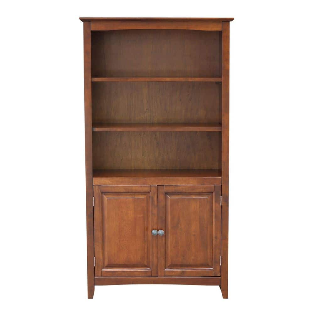 Shelly 60 in. Tall Espresso Solid Wood 5-Shelf Bookcase with lower doors