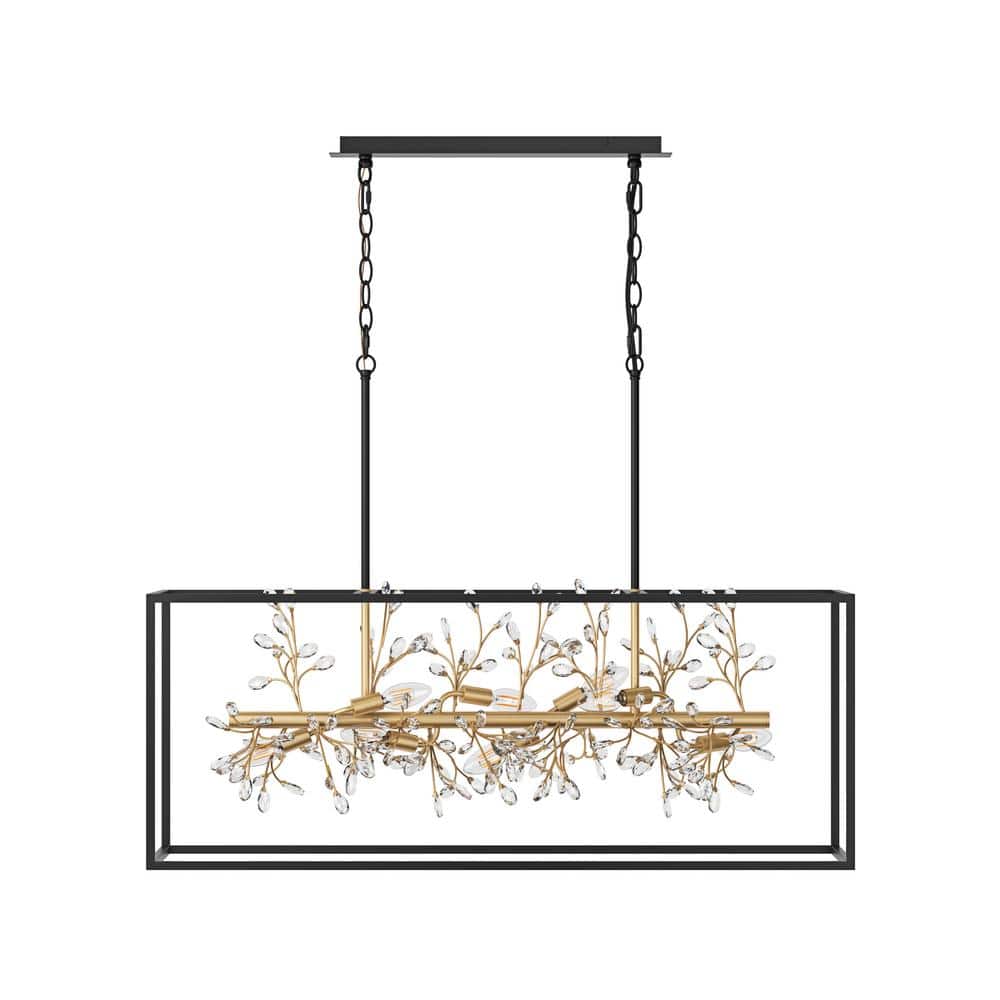 Modern 38.58 in. 9-Light Crystal Rectangle Chandeliers Black and Gold Kitch