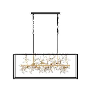 Modern 38.58 in. 9-Light Crystal Rectangle Chandeliers Black and Gold Kitchen Island Hanging Light