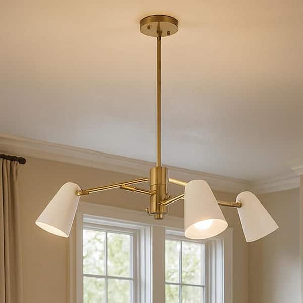 LARK Birdie 3-Light Lacquered Brass With Matte White Accents Tier Chandelier
