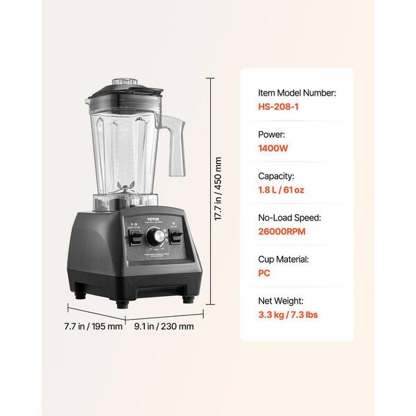 VEVOR Blender for Smoothies, 61 oz., 50 speeds, Black, 1400 W
