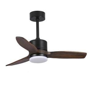 36 in. LED Integrated Matte Black Wood Leaf Indoor Ceiling Fan with Remote Control, Reversible