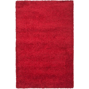 California Shag Red 3 ft. x 5 ft. Solid Area Rug