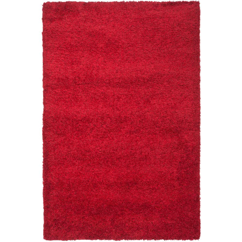 Red 9' x 12' Solid Shag Synthetic Area Rug