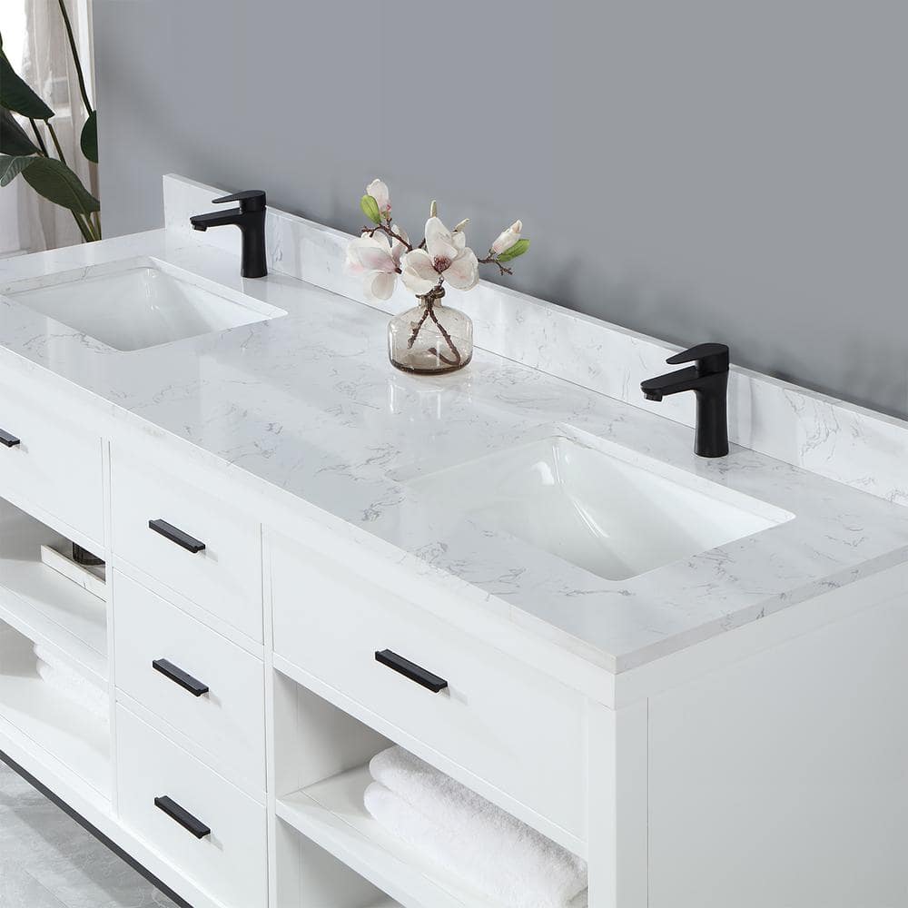 Kesia 72" Minimalist Double Bathroom Vanity with Carrara White Top