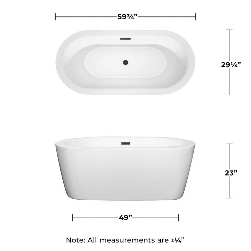 Mermaid 60'' White Acrylic Freestanding Bathtub with Matte Black Trim