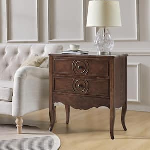 Albin Walnut 3-Drawer Nightstand with Built-In Outlets