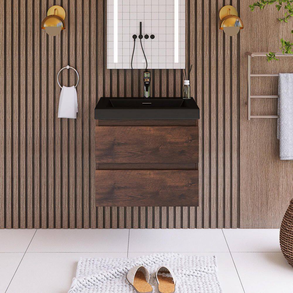 23.62 in. W x 19.7 in. D x 22.5 in. H Single Sink Wall Mounted Bath Vanity in Rose Wood with Black Quartz Sand Top price history on PriceWatchPro