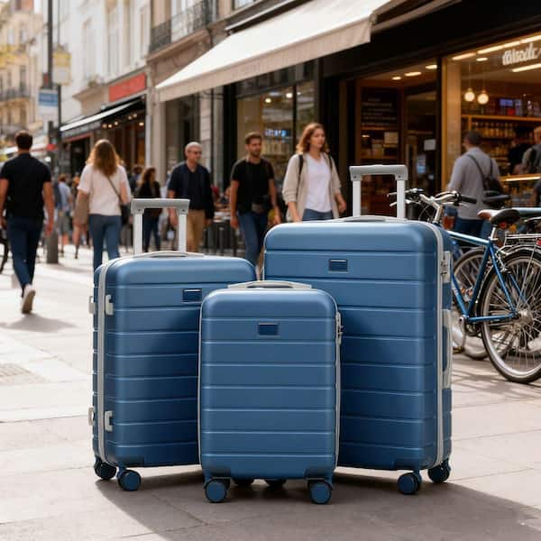 3 Bags 3-Piece Blue ABS Hardshell Spinner Luggage Set with TSA Lock, 360° Spinner Wheels