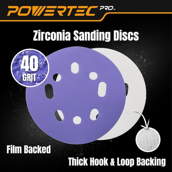 POWERTEC 5 in. 40-Grit Zirconia Hook and Loop Orbital Sanding Disc