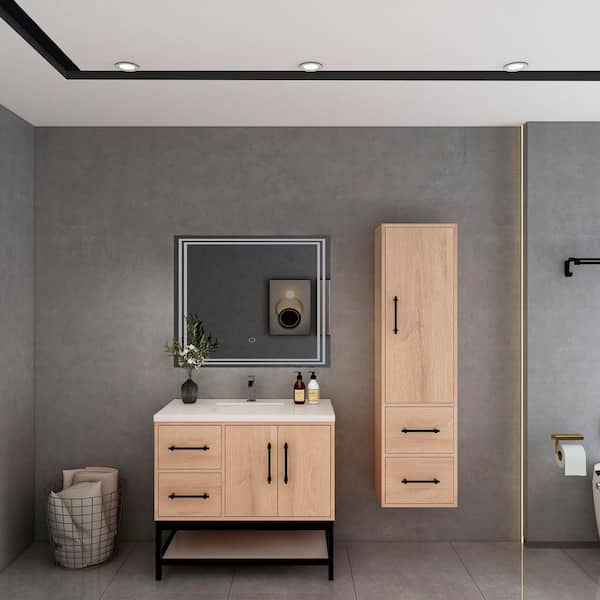 BV Better Vanity Victoria 36 in. W x 20 in. D x 35 in. H Single Sink Freestanding Frame Bath Vanity in Red Oak with White Acrylic Top
