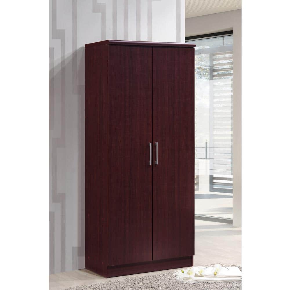 Mahogany 72" 2-Door Armoire with Mirror and Shelves