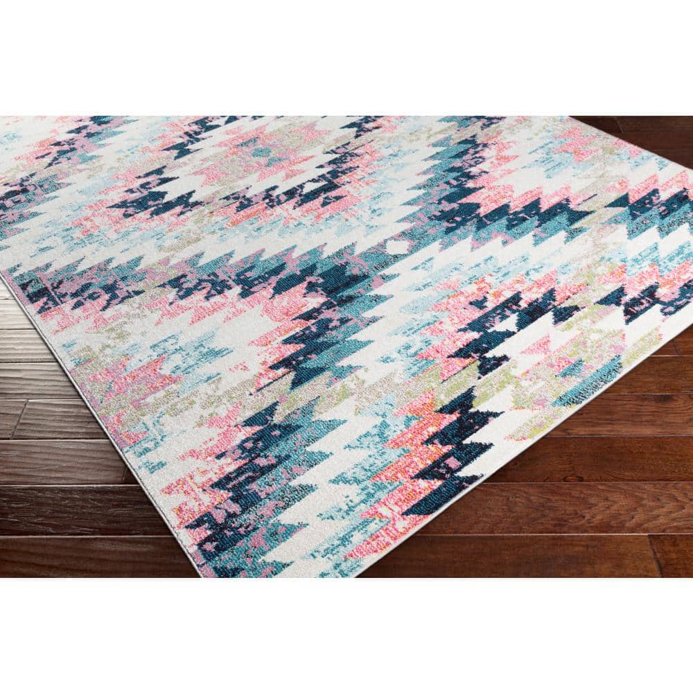 Teal and Multicolor Southwestern Polypropylene Area Rug, 7'10" x 10'2"