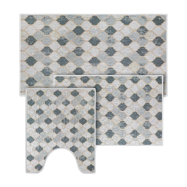 2pc Alloy Moroccan Tiles Bath Rug Set Gray - Chesapeake
