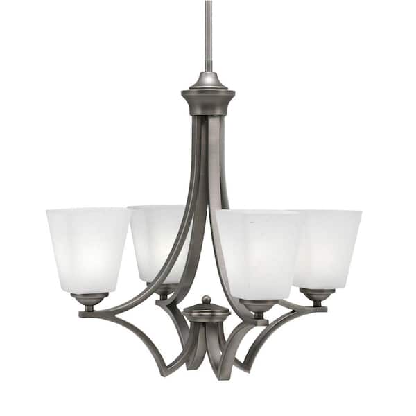 Unbranded Clevelend 4-Light Graphite Round Chandelier with 4.5 in. Square White Muslin Glass Shades, No bulbs included