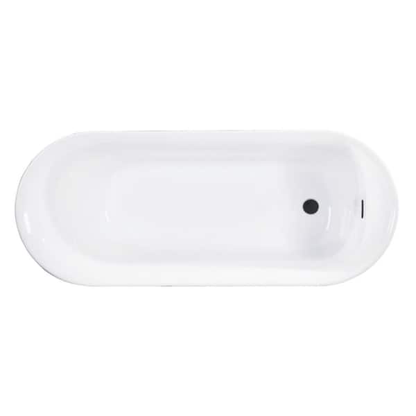 Aqua Eden 66 in. x 28 in. Acrylic Flatbottom Freestanding Soaking Bathtub in White/Matte Black with Drain