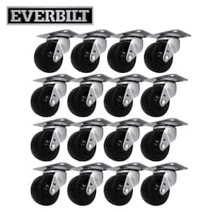3 in. Black Soft Rubber and Steel Swivel Plate Casters with 175 lbs. Load Rating 16 Pack