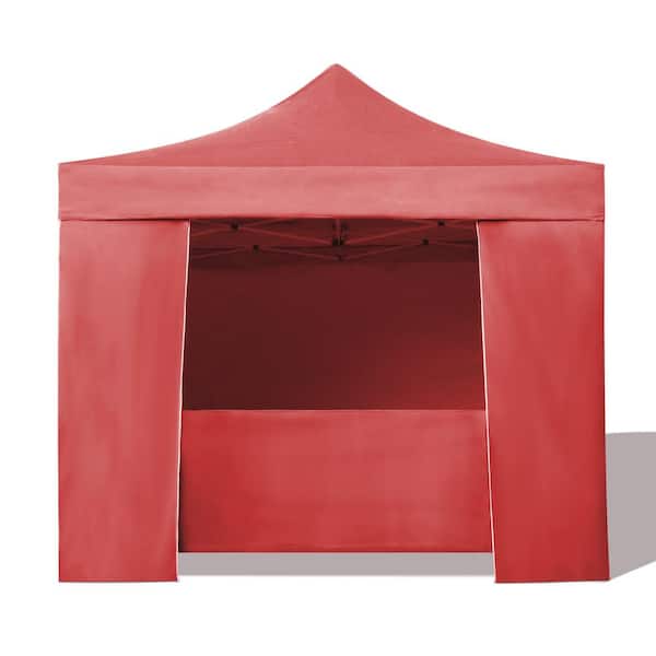 Zeus & Ruta 10 ft. x 10 ft. Red Outdoor Pop Up Sidewall Canopy Tent for Backyard, Patio, Party, Event