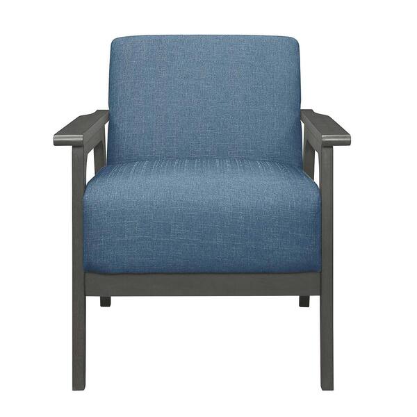 EVERGLADE HOME Ride Blue Textured Upholstery Solid Wood Antique Gray Finish Accent Chair