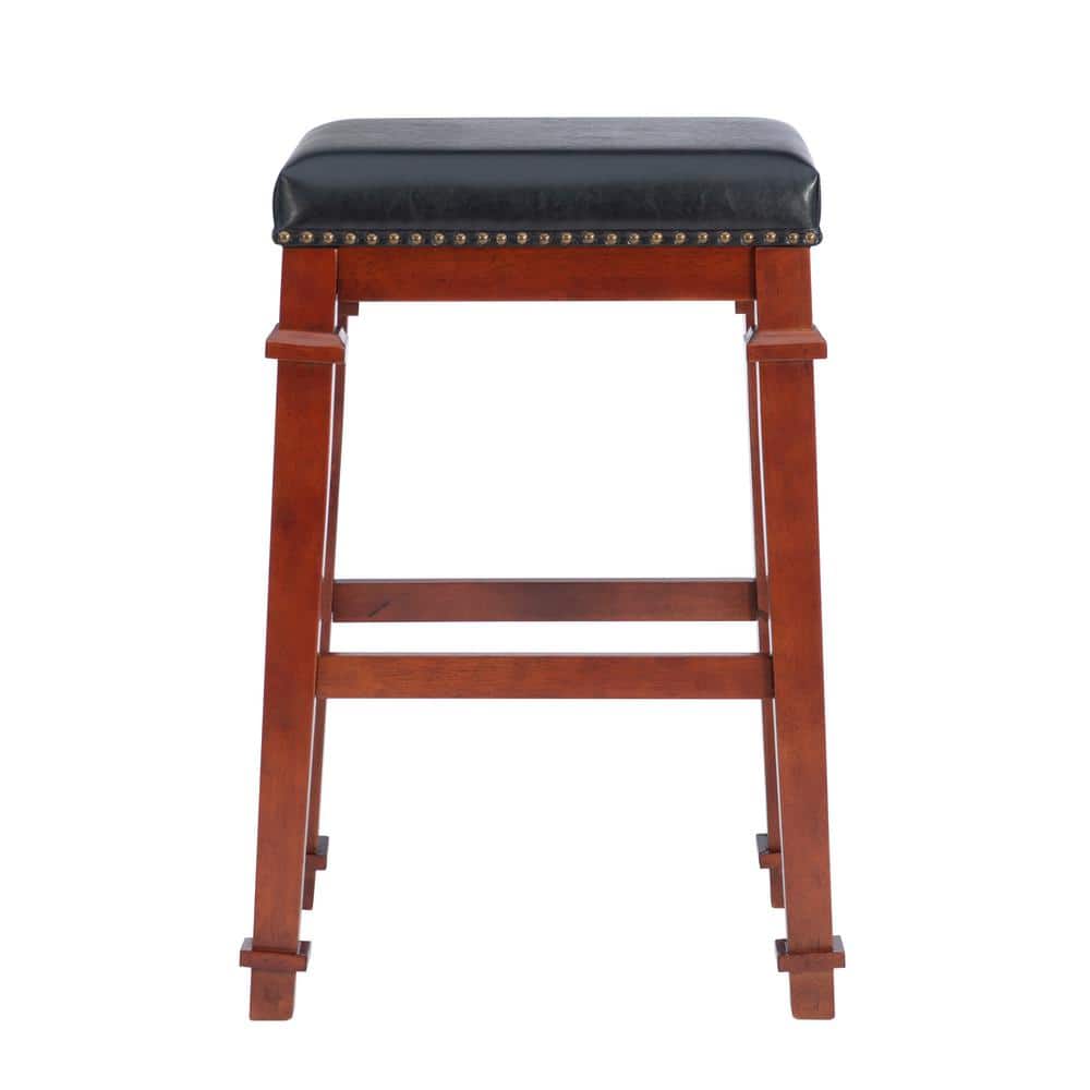 Kennedy Dark Cherry Backless Wood Bar Stool with Black Upholstery
