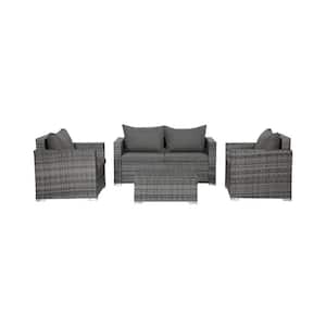 Jenner 4-Piece Contemporary Wicker Patio Conversation Set with Gray Cushions