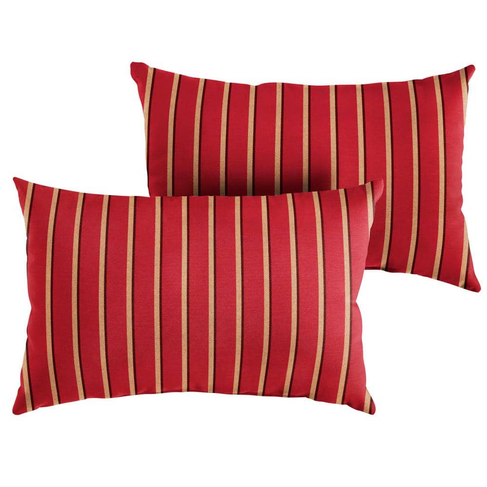 Sunbrella Red Gold Stripe Rectangular Outdoor Knife Edge Lumbar Pillows (2-