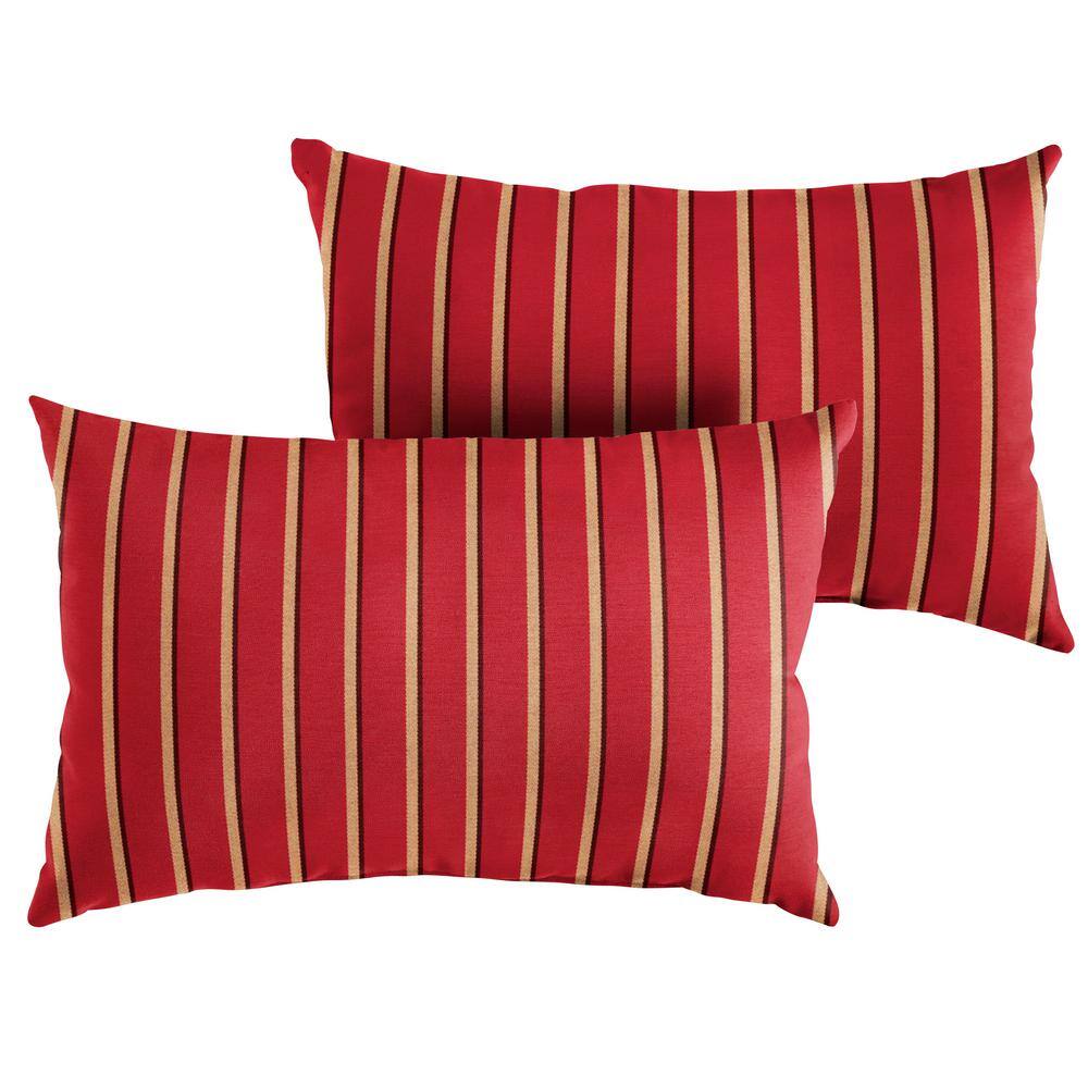 Sunbrella Red Gold Stripe Rectangular Outdoor Knife Edge Lumbar Pillows (2-
