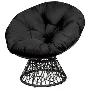 Wicker Papasan Chair Ergonomic Outdoor Lounge Chair Swivel with Black Cushion