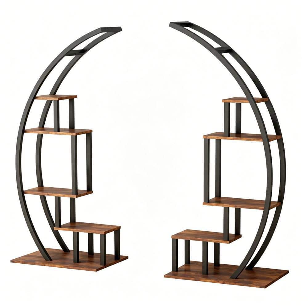 5-Tier Brown Metal Round Flower Shelf, Half Moon Indoor Plant Stand with Hanging Hooks (23.6 in. H W x 56.1 in. H) price history on PriceWatchPro