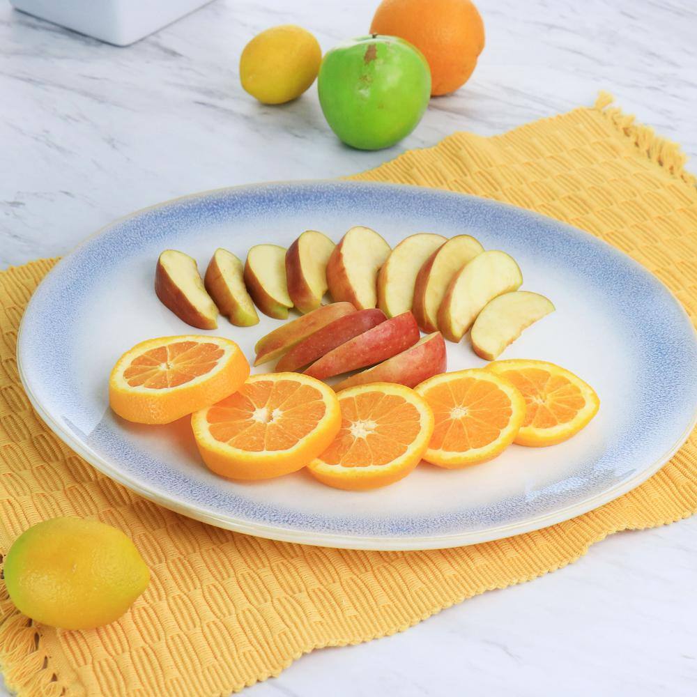 Blue Reactive Glaze Oval Ceramic Serving Platter, 13.6 Inches