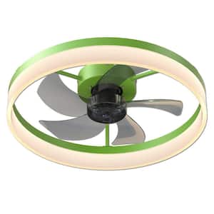 Semi Flush Mount 19.7 in. LED Dimmable Indoor Green Ceiling Fan with Remote, 5-Blades and 6-Speed