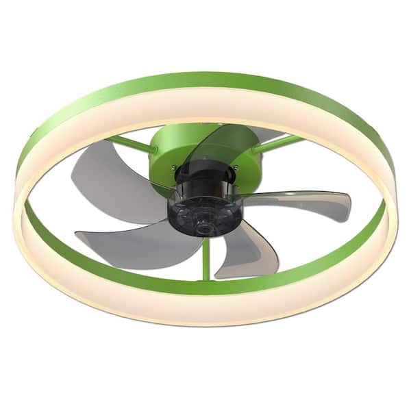 Logmey Semi Flush Mount 19.7 in. LED Dimmable Indoor Green Ceiling Fan with Remote, 5-Blades and 6-Speed