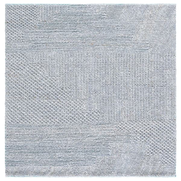 Natural Fiber 6 ft. x 6 ft. Gray/Blue Distressed Geometric Square Area Rug