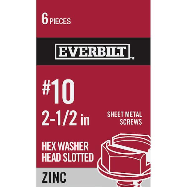 Everbilt #10 2-1/2 in. Slotted Hex-Head Sheet Metal Screws (6-Pack)