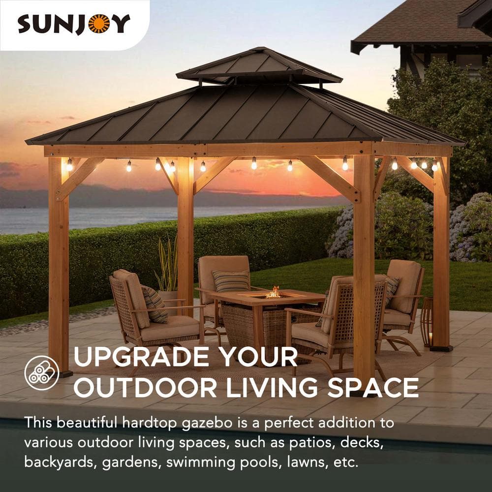 Sunjoy 11 ft. Black Steel Roof Cedar Wood Frame Gazebo