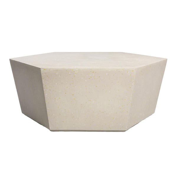 UPHA 41 in. Beige Hexagon Terrazzo Concrete Outdoor Patio Coffee Table