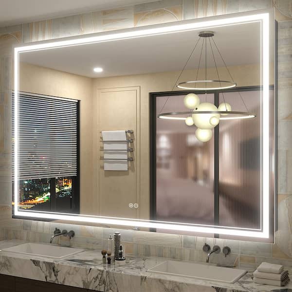 60 in. W x 40 in. H Rectangular Frameless 192 LEDs/m Front Lighted Anti-Fog Tempered Glass Wall Bathroom Vanity Mirror