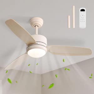 46 in. Modern Indoor Integrated LED Beige Ceiling Fan with Remote Control, 6 Speeds DC Motor and 3 Blades