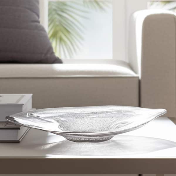 Clear Oval Glass 24 in. Frosted Shallow Decorative Bowl