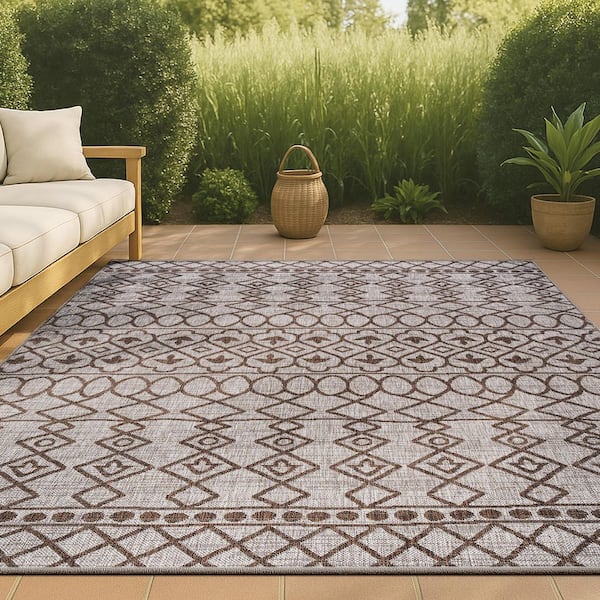 Kafel Tribal Bohemian Beige/Brown 5 ft. x 8 ft. Indoor/Outdoor Area Rug