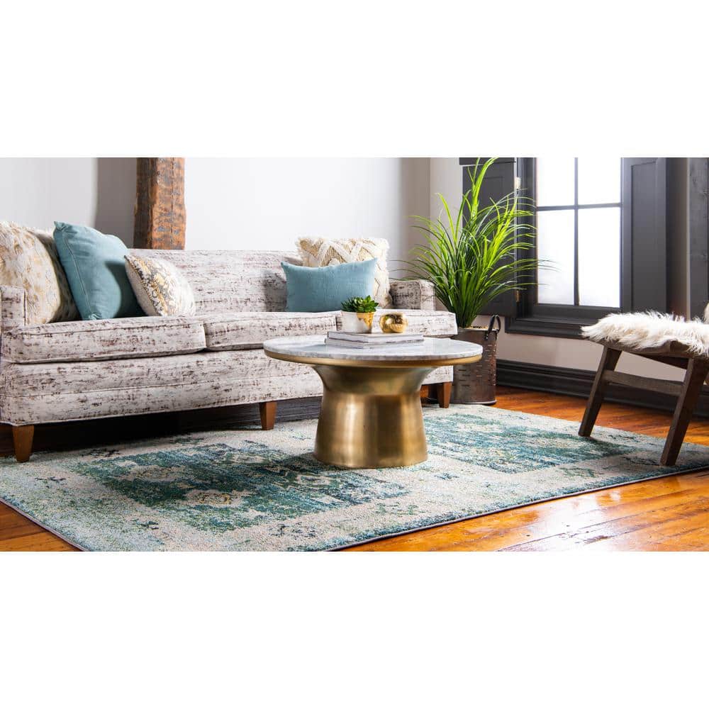 Eco-Friendly Geometric Green Synthetic 8' x 10' Indoor Rug
