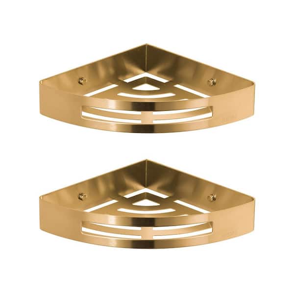 8.38 in. W x 1.78 in. H x 8.38 in. D Stainless Steel Bathroom Triangle Corner Shower Caddy in Gold（2-Pieces ）