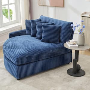 Navy Corduroy Upholstered Velvet Left Side Chaise Lounge with Pillow