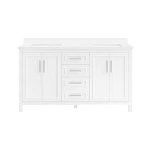 Nyall 60 in. W x 22.1 in. D x 34.5 in. H Double Sink Bath Vanity in Pure White with White Quartz Top