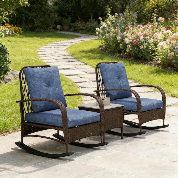 Brown 3-Piece Wicker Outdoor Bistro Set Patio Furniture Set with