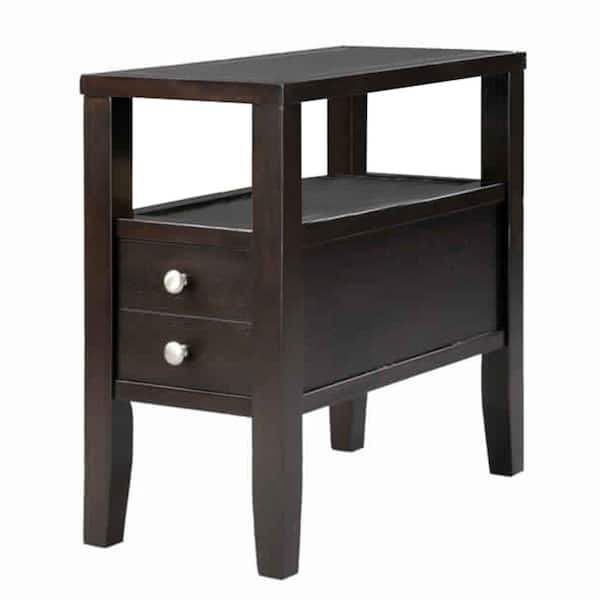 Benjara 24 in. H Dark Brown Wooden End Table with Upper Shelf and 2 ...
