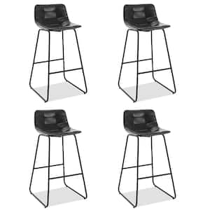 30 in. Black Mid Century Modern Faux Leather Low Back Metal Frame Bar Stools (Set of 4)