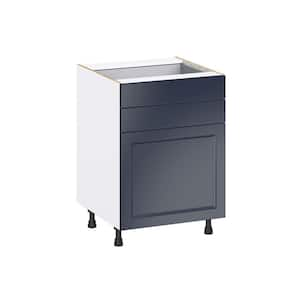 Devon 24 in. W x 24 in. D x 34.5 in. H Painted Blue Shaker Assembled Base Kitchen Cabinet with Two 5 in. Drawers