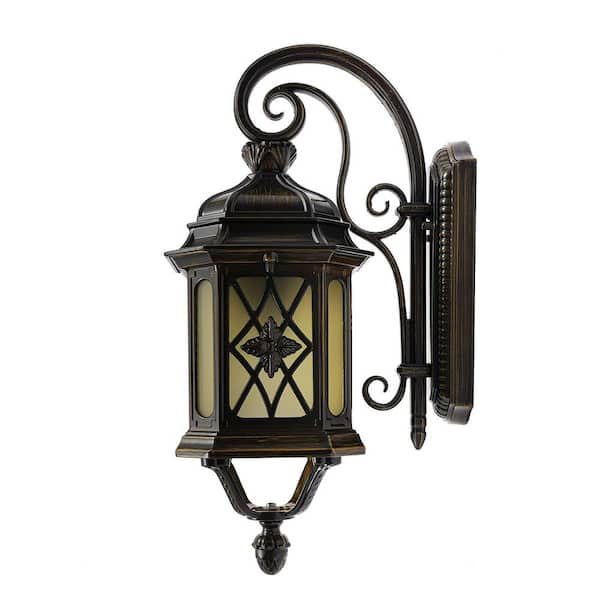 OUKANING 18.5 in. 1 Light Black Retro Outdoor Waterproof Wall Lantern Sconce Wall Light with Glass Shade, No Bulbs Included